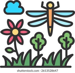 Dragonfly Outline Filled Style Icon