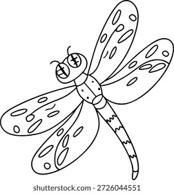 Ilustración vectorial de contorno de libélula para páginas para colorear, diseño lindo del insecto para los libros de los niños