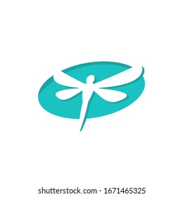 Dragonfly over the pond abstract logotype. Template vector design. Logo in negative space.