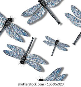 dragonfly pattern against white background, abstract seamless texture, vector art illustration, image contains transparency