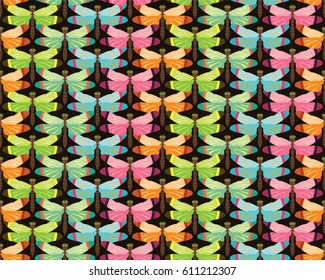 dragonfly pattern different colors friends on the black background