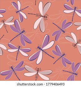 Libellenmuster. Orange und violette Fliege. 