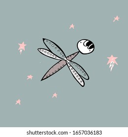 dragonfly pattern with stars. flying insect. cute drawing with insects