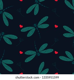 dragonfly pattern summer green heart
