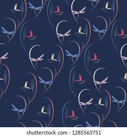Dragonfly pattern vector. Japanese textile background. 