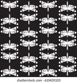 dragonfly pattern white on the black background