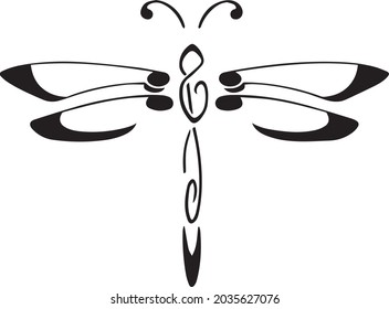 Dragonfly polynesian tattoo simple vector illustration.