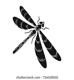 A dragonfly, a predatory insect.Dragonfly flying invertebrate insect single icon in black style vector symbol stock isometric illustration web.