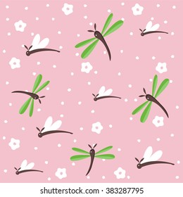 dragonfly seamless floral pattern