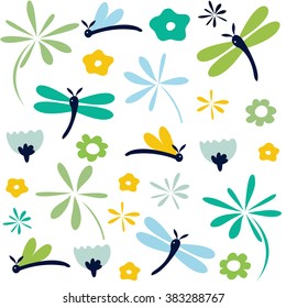 dragonfly seamless floral pattern