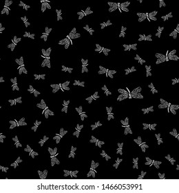 Dragonfly seamless hand outline. Pattern with dragonfly seamless hand outline isolated on white background