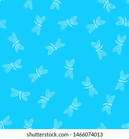 Dragonfly seamless hand outline. Pattern with dragonfly seamless hand outline isolated on blue background