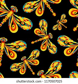 Dragonfly seamless pattern. Dragonfly background. Creative background with insect. Vector illustration. Wallpaper for textile and fabric. Fashion style. Colorful bright