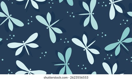 Dragonfly fundo padrão sem emenda. Libélula, folhas flores padrão de ilustração. Libélula, folhas flores fundo. Perfeito para tecidos, têxteis, papel de parede, decoração. PlanosDeFundoSSTK