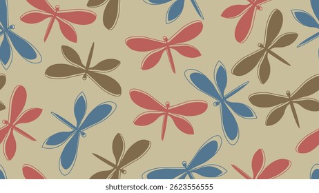 Dragonfly fundo padrão sem emenda. Libélula, folhas flores padrão de ilustração. Libélula, folhas flores fundo. Perfeito para tecidos, têxteis, papel de parede, decoração. PlanosDeFundoSSTK