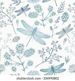 Dragonfly seamless pattern. Dragonfly background. Vector illustration