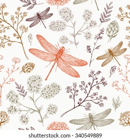 Dragonfly seamless pattern. Dragonfly background. Vector illustration