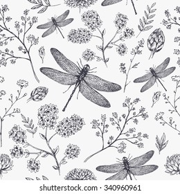 Dragonfly seamless pattern. Dragonfly background. Vector illustration