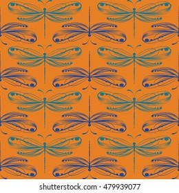 Dragonfly seamless pattern. Dragonfly background. Vector illustration