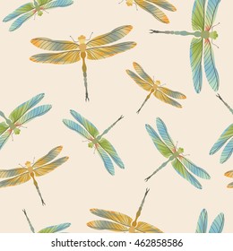 Dragonfly seamless pattern colorful nature background