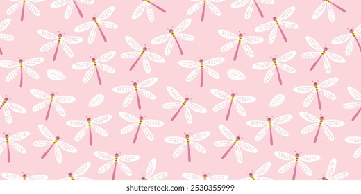 Dragonfly, seamless pattern for decorating all fashion designs, fabrics, wallpapers and prints. on a light pink  background