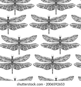 Drachenfliege nahtloses Muster. Doodle-Design.