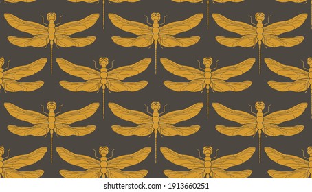 Dragonfly seamless pattern. Hand drawn vector illustration. Vintage retro illustration. EPS 10.