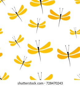 Dragonfly seamless pattern on white background. Vector illustration for textile, wallpaper and wrapping paper design.