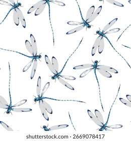 Dragonfly Padrão Sem Costura. Modelo de impressão Dragonfly. Ilustração vetorial para padrão, impressão, têxteis, design de tecido