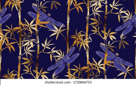 Dragonfly seamless pattern. Vector illustration. Suitable for fabric, mural, wallpapers, wrapping paper and the like