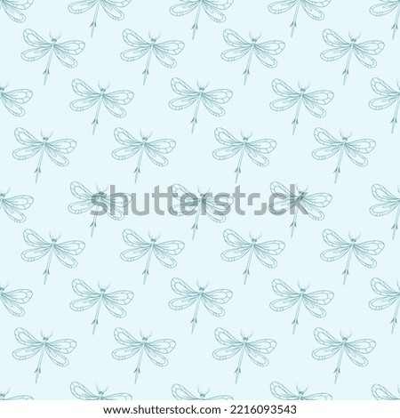  Dragonfly seamless pattern in vector technique on a blue background