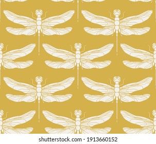 Dragonfly Seamless Pattern. Vintage Retro Illustration. EPS 10. Hand Drawn Vector Illustration.