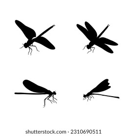 Dragonfly Serenade: A Captivating Vector Collection of Small Bugs and Dragonflies in Silhouette