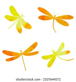 dragonfly set watercolor silhouette on white background ,isolated,vector