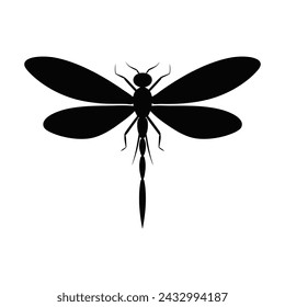Dragonfly Silhouette. Beautiful Hand Drawn Dragonfly Silhouette Icon, Black vector illustration