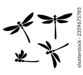 dragonfly silhouette. beautiful insect sign and symbol.
