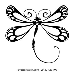 dragonfly silhouette. beautiful insect sign and symbol.