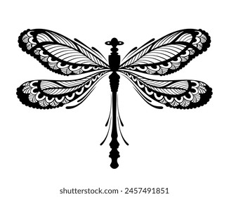dragonfly silhouette. beautiful insect sign and symbol.