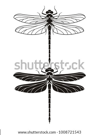 Dragonfly silhouette icons set. Vector Illustrations.