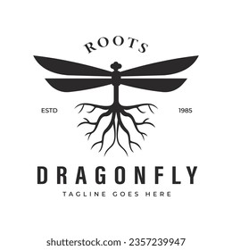 Dragonfly silhouette inspiration with rooted tail Vintage Retro Vector design