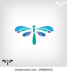 Dragonfly silhouette on light background. Logo design for the company.