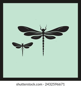 Dragonfly silhouette set Clipart on a hex color background