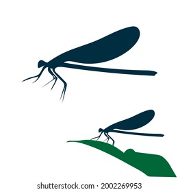Dragonfly Silhouette Vector Art On White Background