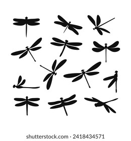 Dragonfly silhouette vector collection isolated on white background. Dragonfly icon. Insects sign and symbol.