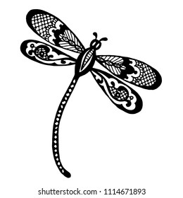 Dragonfly Silhouette White Background Doodle Vector Stock Vector ...