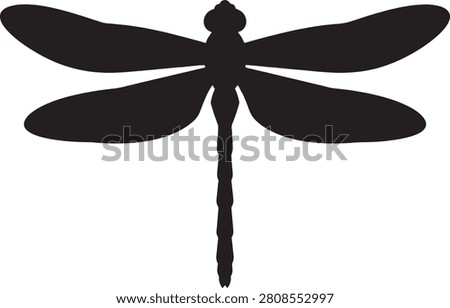 Dragonfly silhouette, winged insect shape, nature element.
