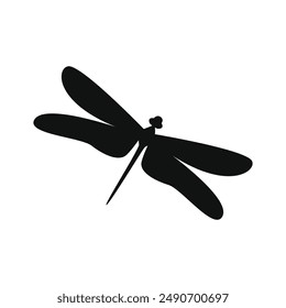 Dragonfly silhouetted isolated, fly insects icon, transparent background