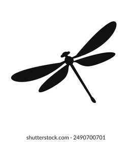 Dragonfly silhouetted isolated, fly insects icon, transparent background