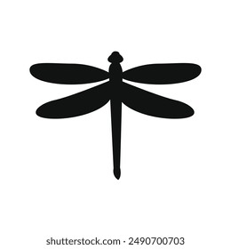 Dragonfly silhouetted isolated, fly insects icon, transparent background