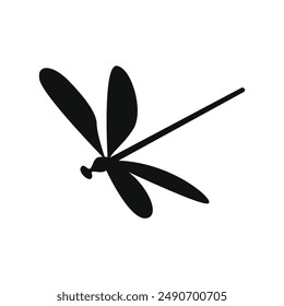 Dragonfly silhouetted isolated, fly insects icon, transparent background